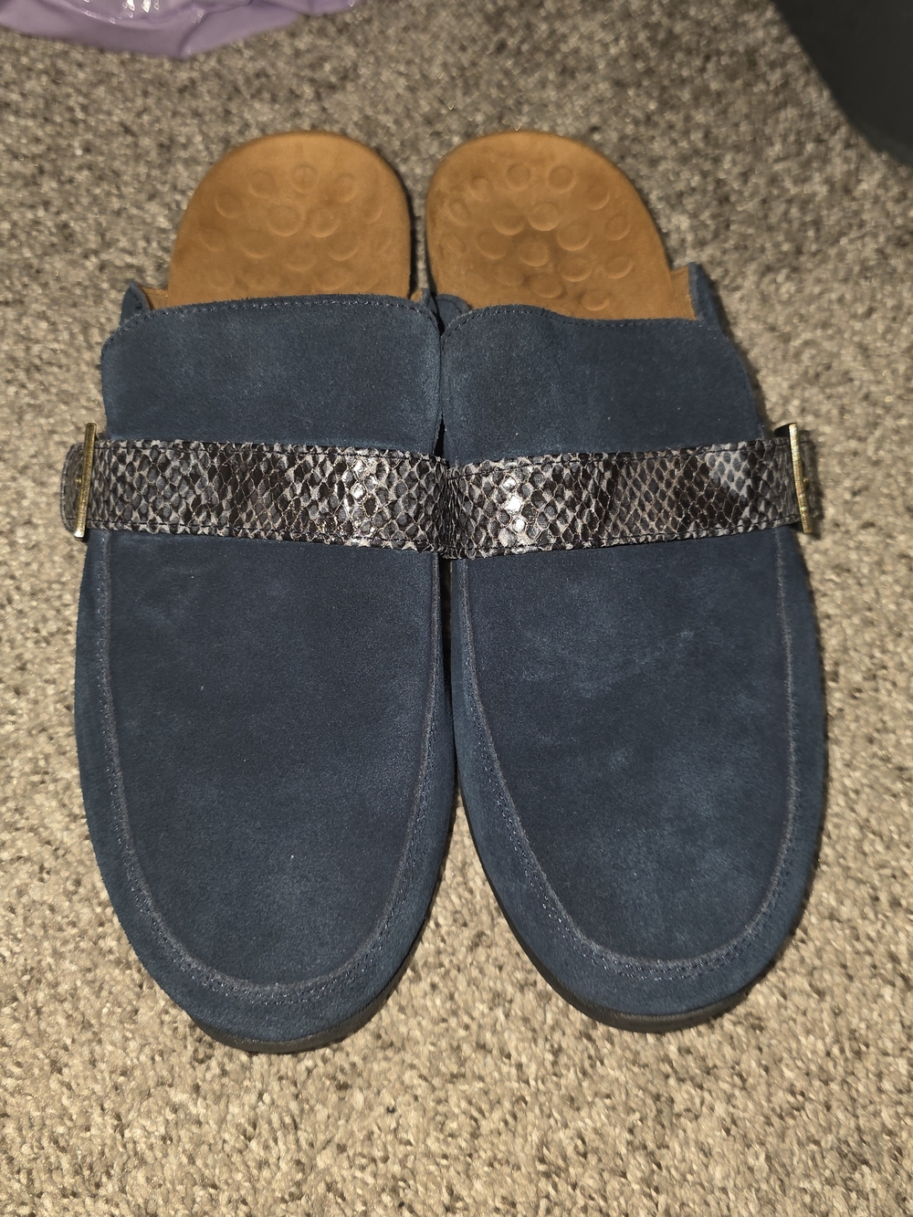 Vionic Magnolia Darla Navy Suede Snake Strap Mule Clog